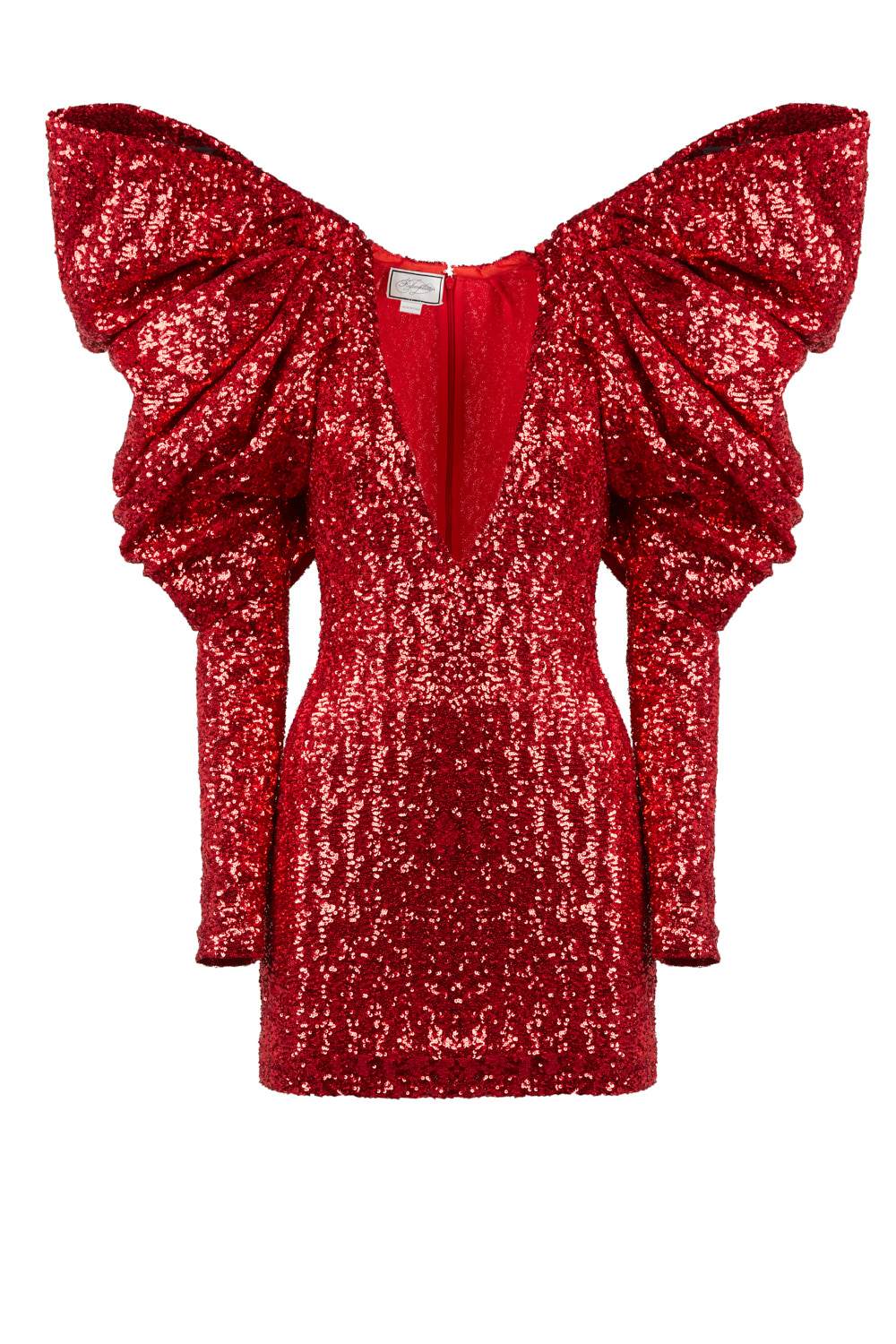 YIGELILA Fashion Women Sequined Party Dress Autumn Mesh Stand Neck Butterfly Sleeve Ruffles 